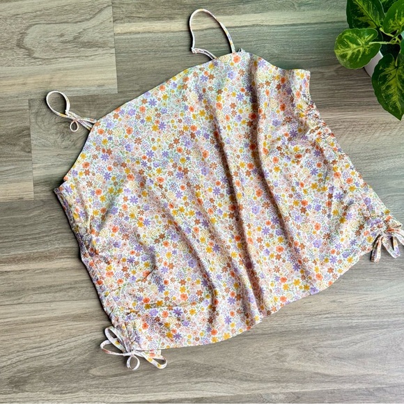 Pink Rose Floral Print Side Tie Ruched Camisole Top Multicolor Size L - Picture 2 of 13